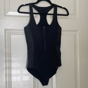 Fabletics Bodysuit. Black. Leather look. XS.
